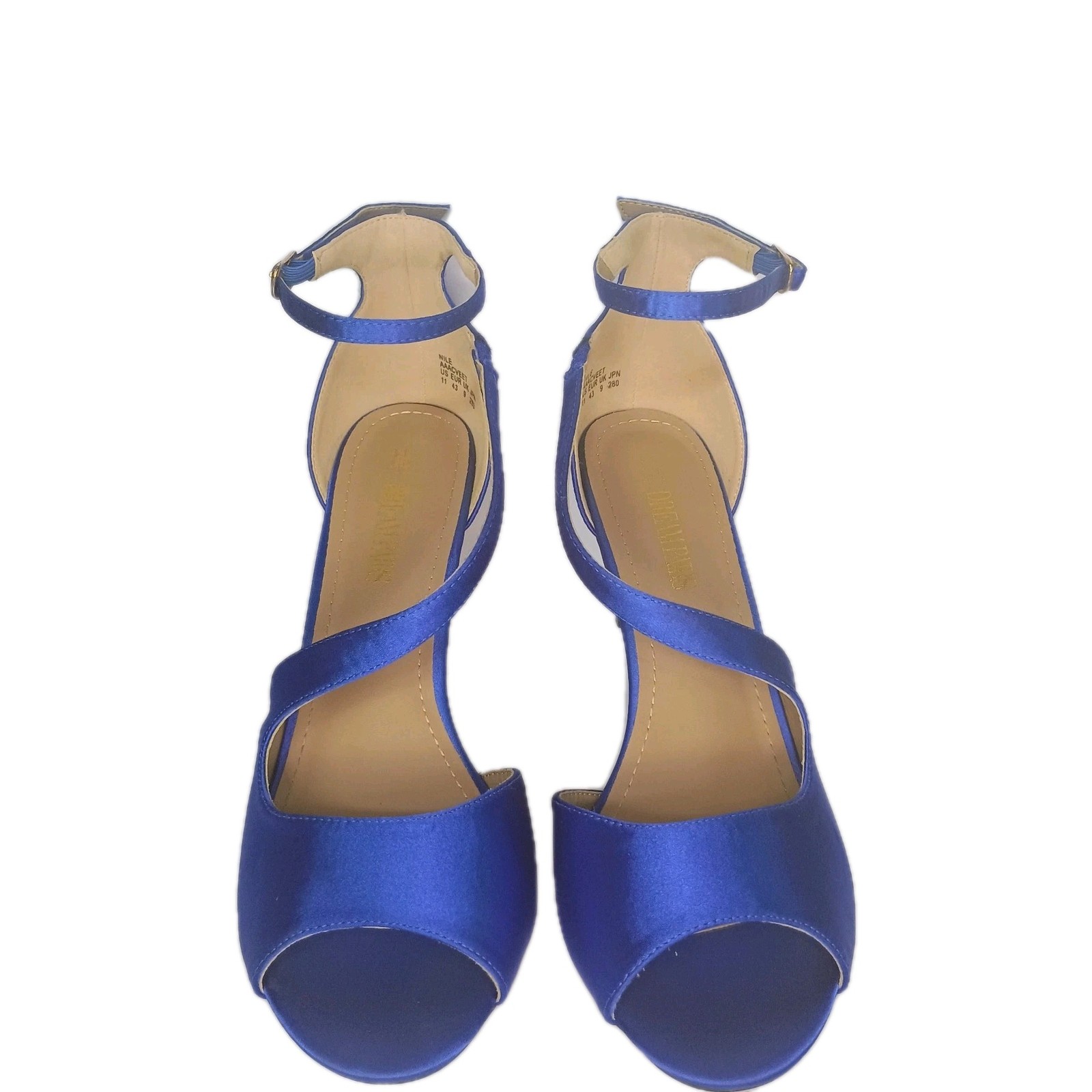 Dream Pairs NILE Royal Blue Satin Peep Toe Ankle Strap 3.25″ Heels Women 11 EUC