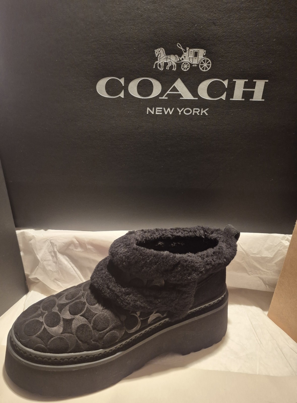 COACH CHRISTINA BOOTS SIGNATURE SHEARLING IN BLACK;SZ 9M;NIB;RET $165 SOLD OUT