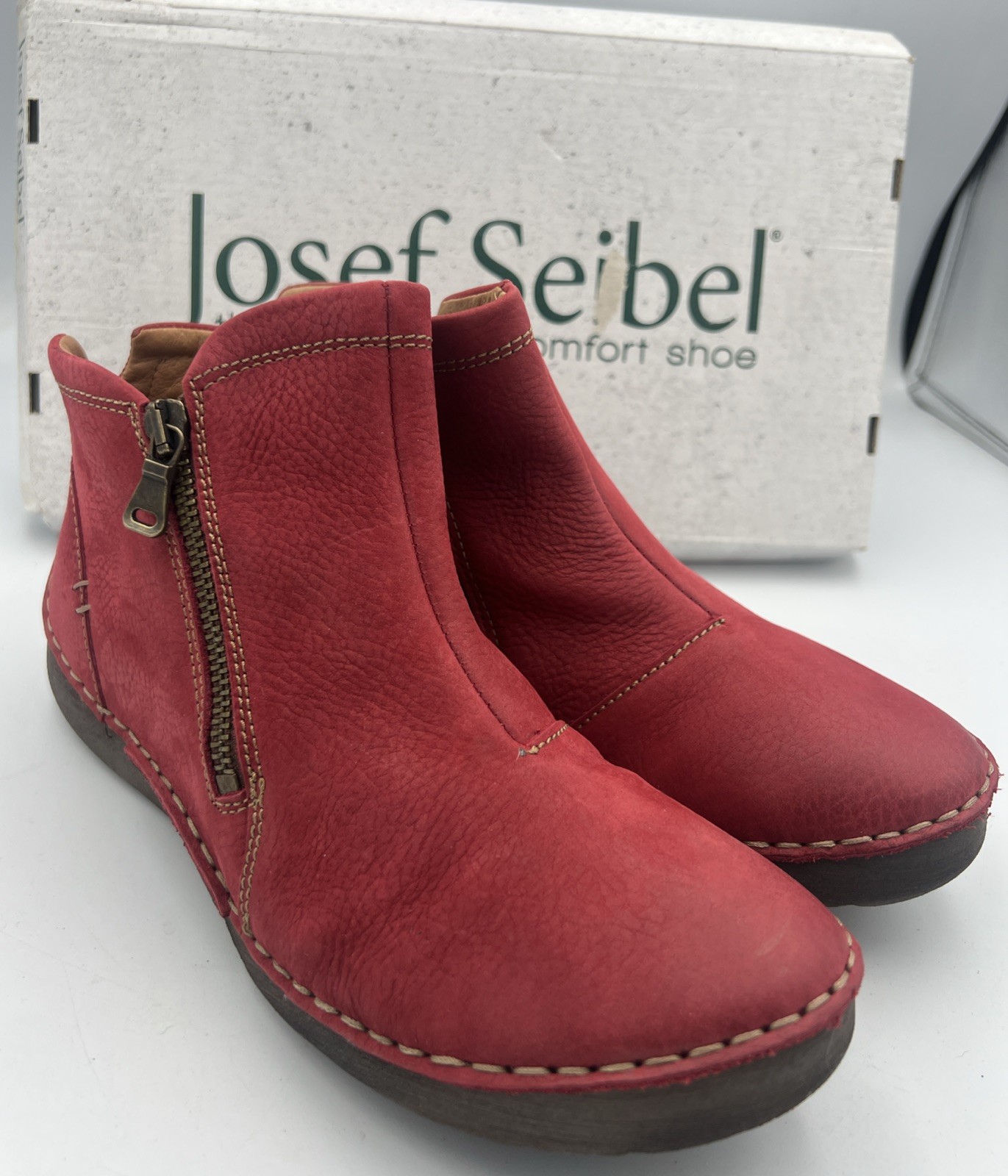 Josef Seibel Fergy 94 Red Leather Bootie Women’s Size EU37 US 6-6.5 NEW W/Box