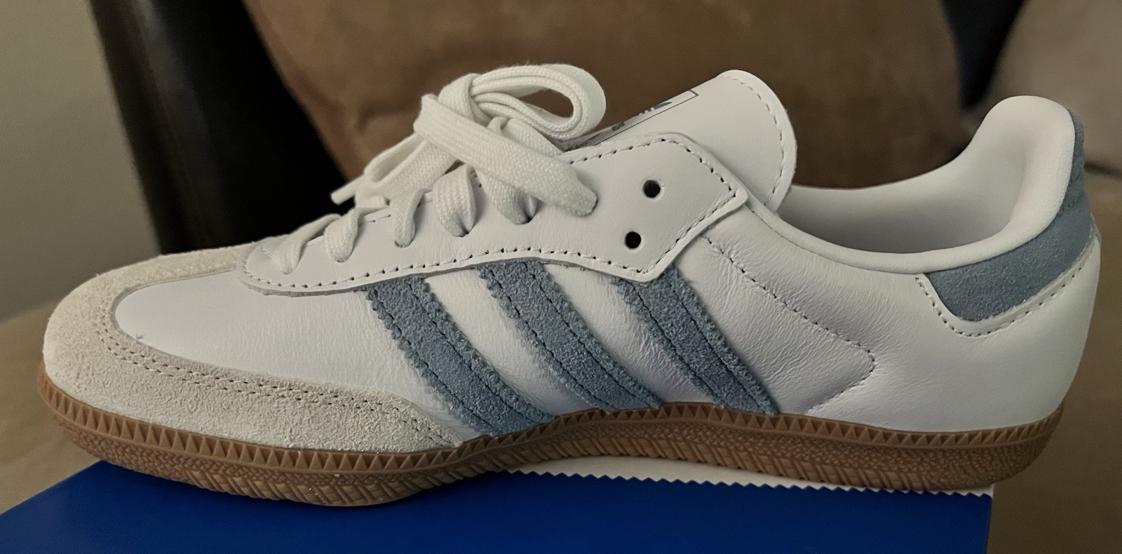 Women’s Size 6 Adidas Samba OG White Ash Blue Gum Sneakers Tennis Shoes SOLD OUT
