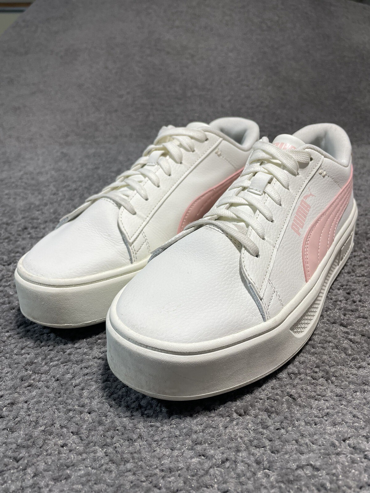 PUMA Womens Smash Platform V3 White Pink Sneaker Size 7 Pickleball Tennis Casual