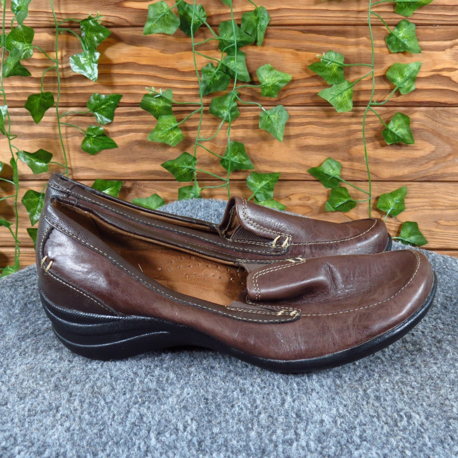 Hush Puppies Women Casual Loafer Shoe 7 Professional Daily Wear Brown Leather