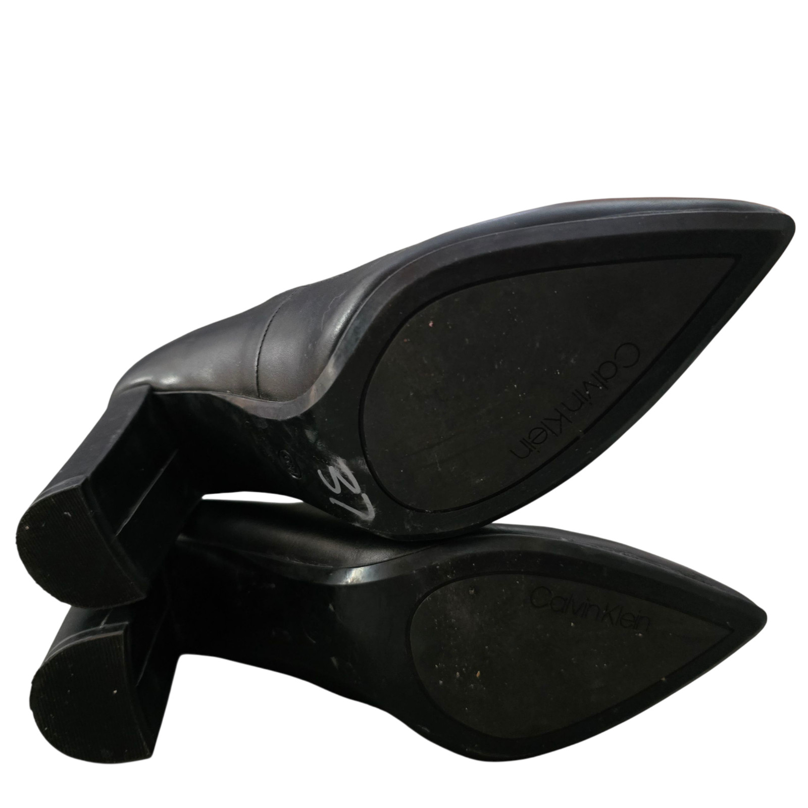 Calvin Klein Block Heel Sz 6M 3.25 in. Heel Black Faux Leather Pumps Col. Black