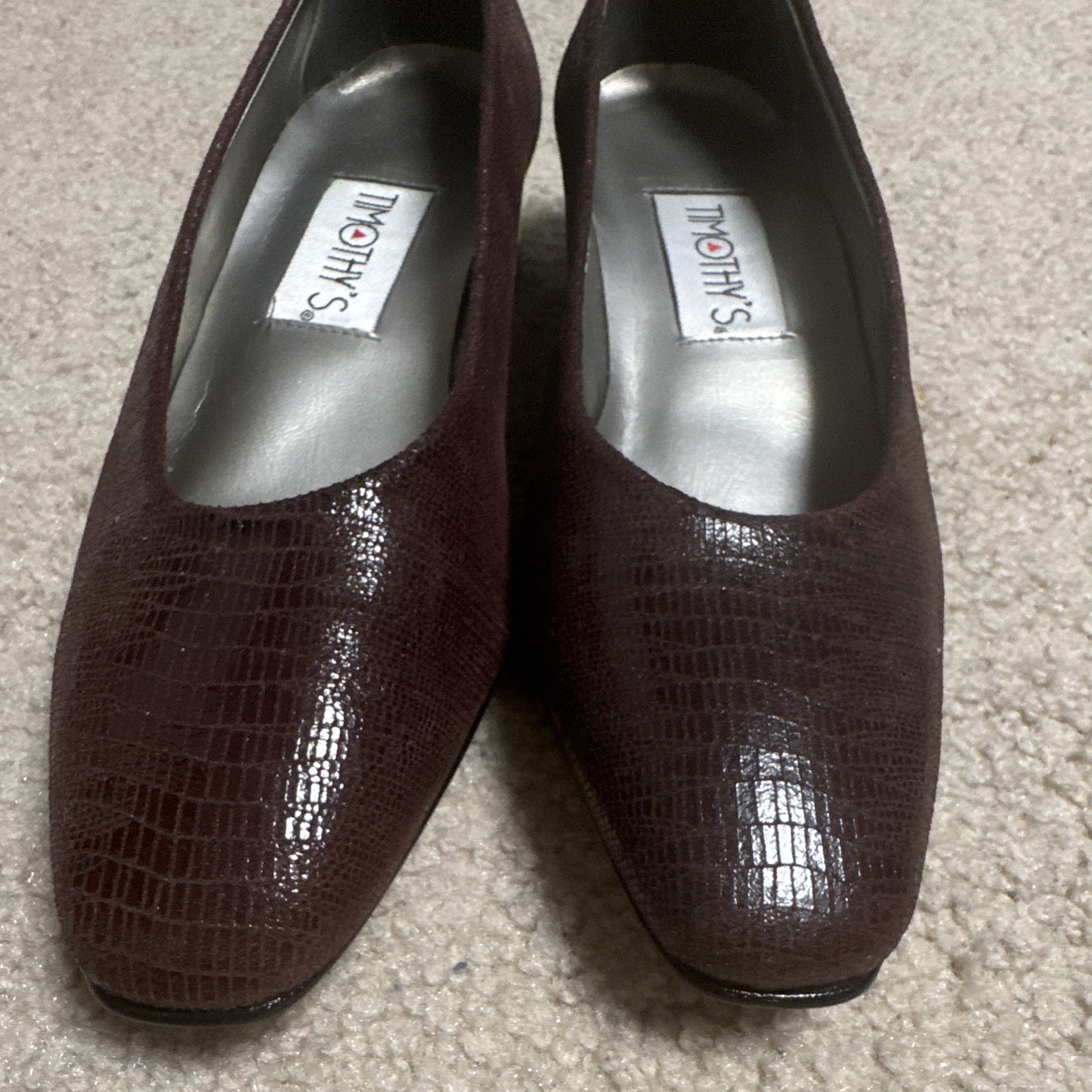 Timothy’s Brown Faux Leather Square Toe Pump Slip On Block Heel Animal Print 7M