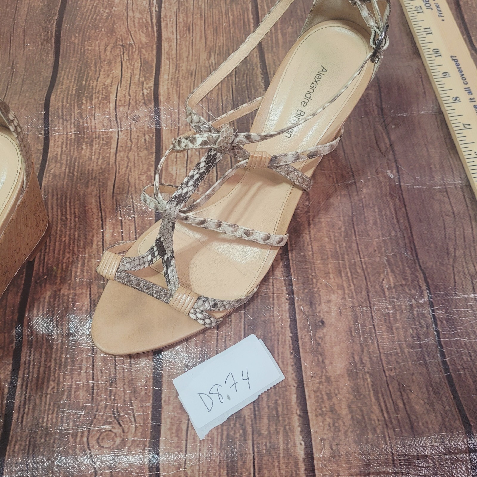 Alexandre Birman Womens Heels Beige 10 Strappy Wedge Snakeskin 3.25″ Heel Buckle