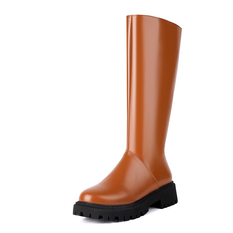Women’s Faux Leather Mid Calf Knee High Boots Knight Riding Club Western Shoes