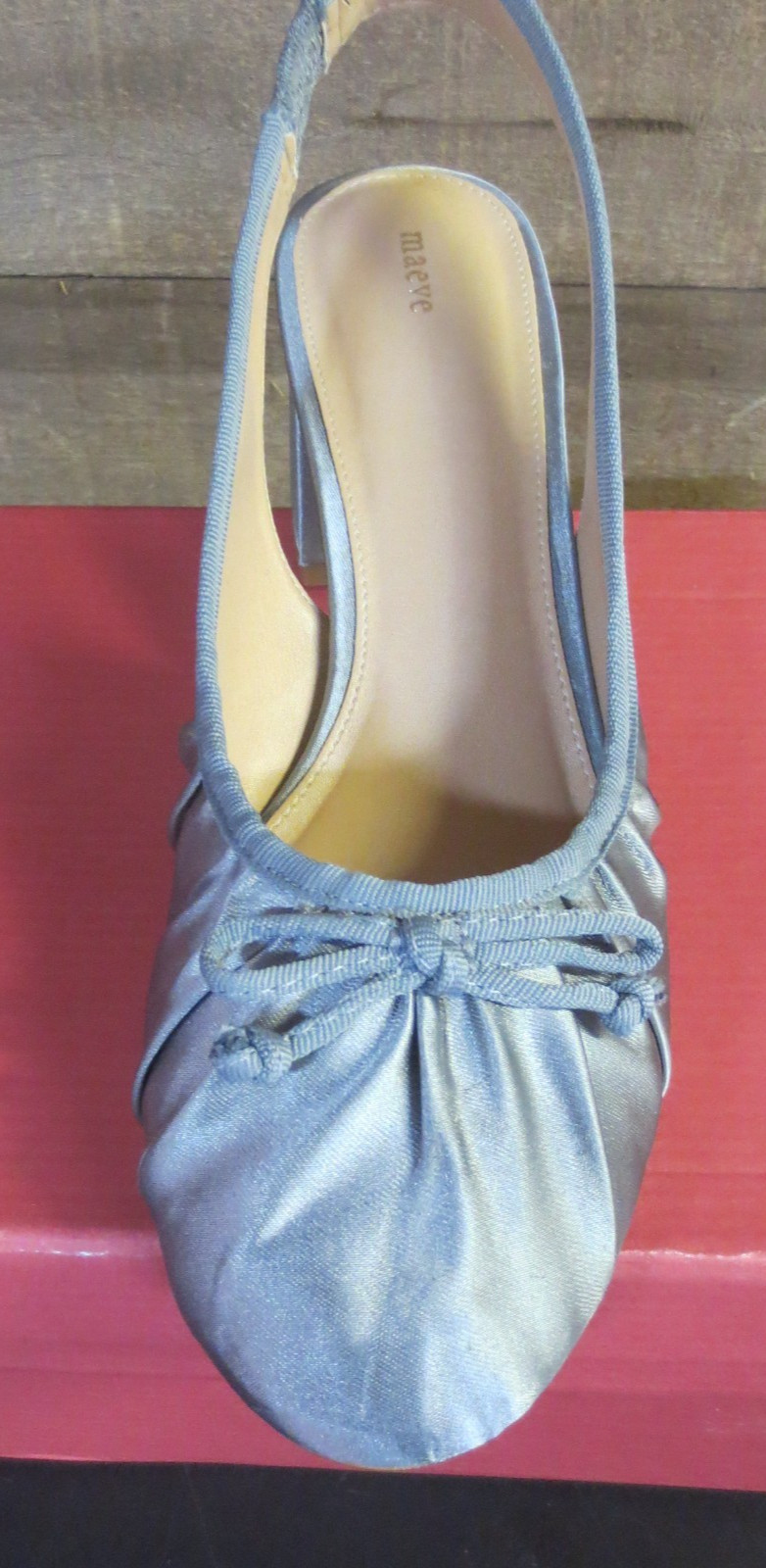 MAEVE WOMEN’S RUCHED SATIN GRAY SLINGBACK SHOES – EU 39 US 8.5
