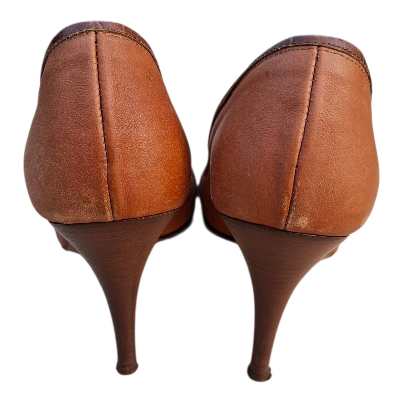 Vintage Just Cavalli Brown Leather Pointy Pumps Gold Buckle Heels Y2K Sz 39
