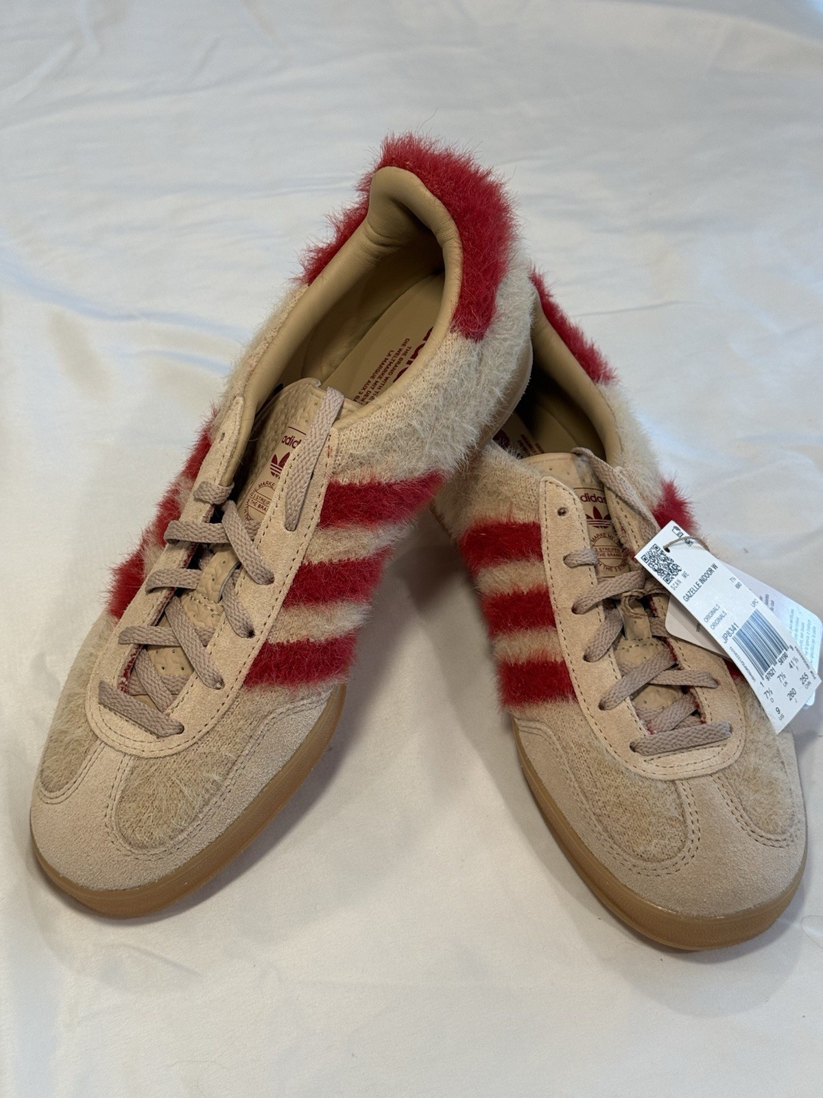 adidas Originals Gazelle Indoor W Beige Red Gum Women Casual Shoes JP8341 Fur