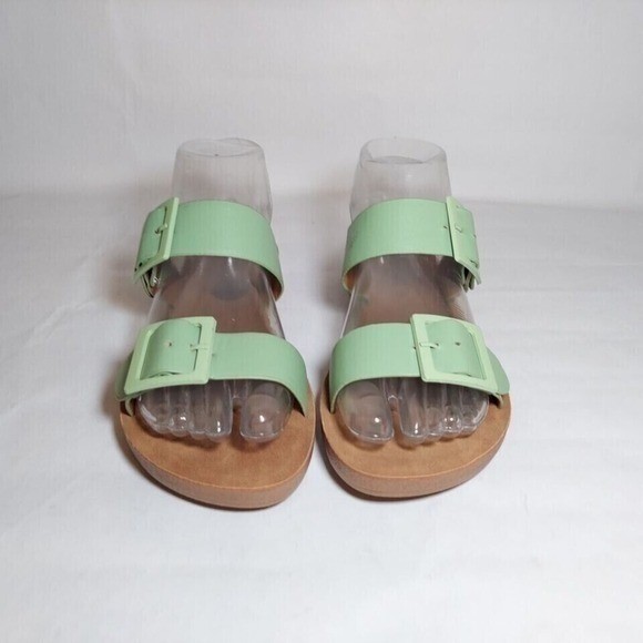 Olivia Miller Sandals Women 8 Mint Resort Woven Double Buckle Platform Slides