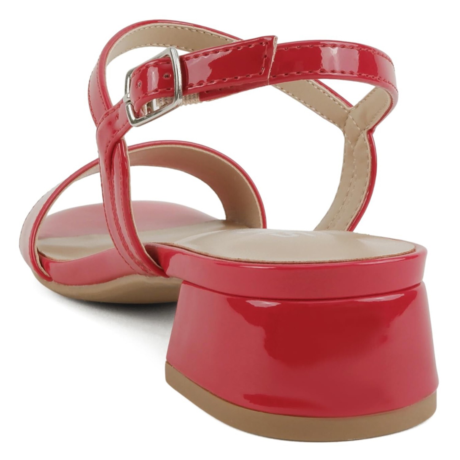 Soda Women Ankle Strap Sandals Low Block Heel Single Band EPISODE Lip Red Patent