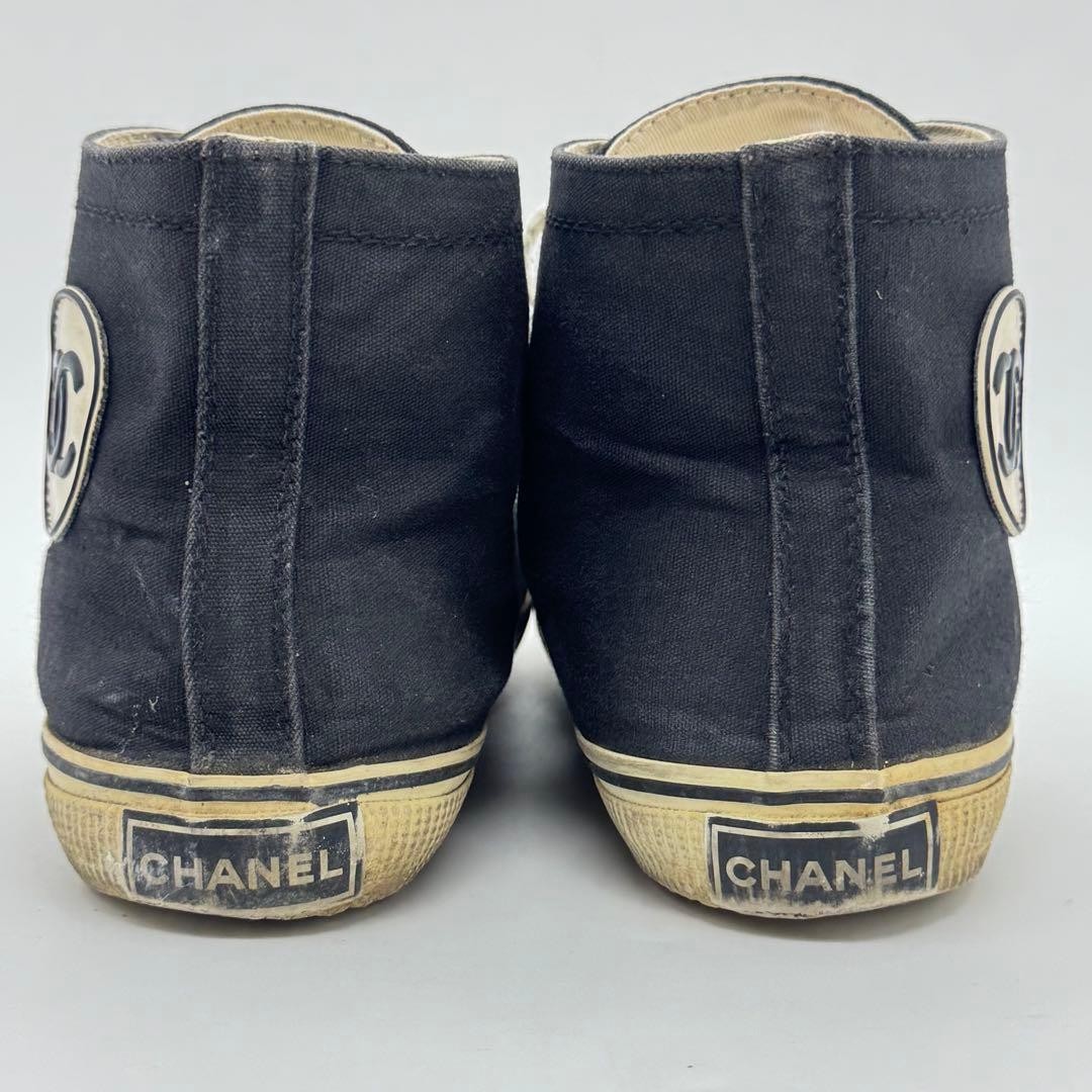 CHANEL Cocomark High-Cut Sneakers Canvas Black White Women’s Size EU38/US7.5