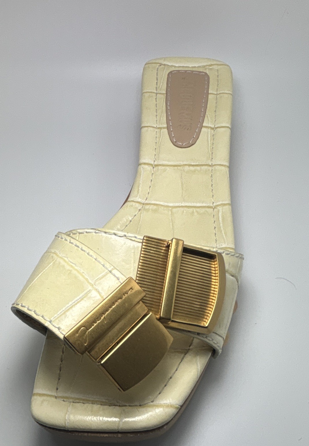 Jacquemus Beige Croc Embossed Leather Slide Sandals Buckle Logo EU 37/ US 6.5-7
