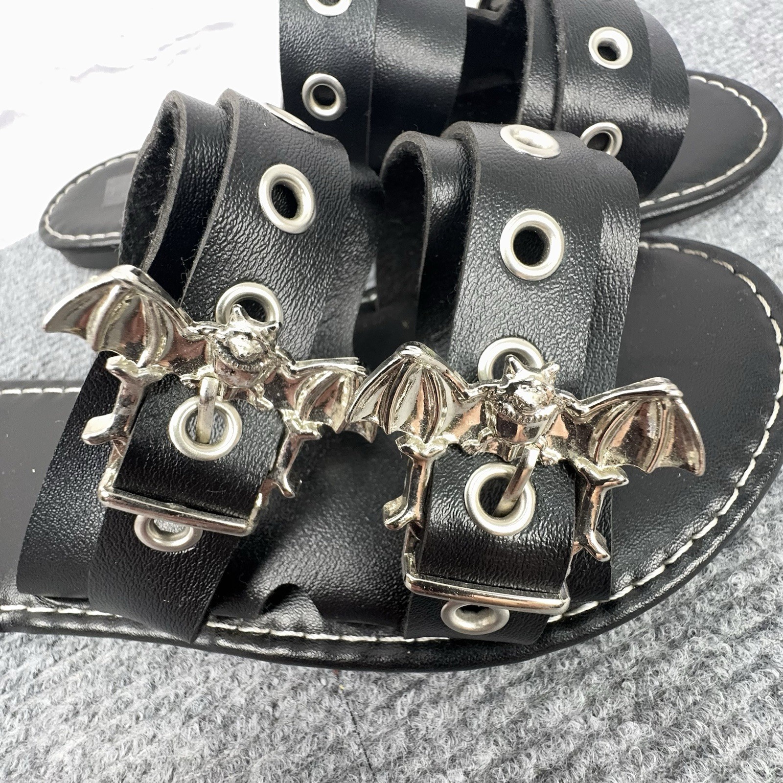 Goth Bat Buckle Slide Sandals Black Punk Grunge Alt Y2K Women’s EU 38 US 7.5