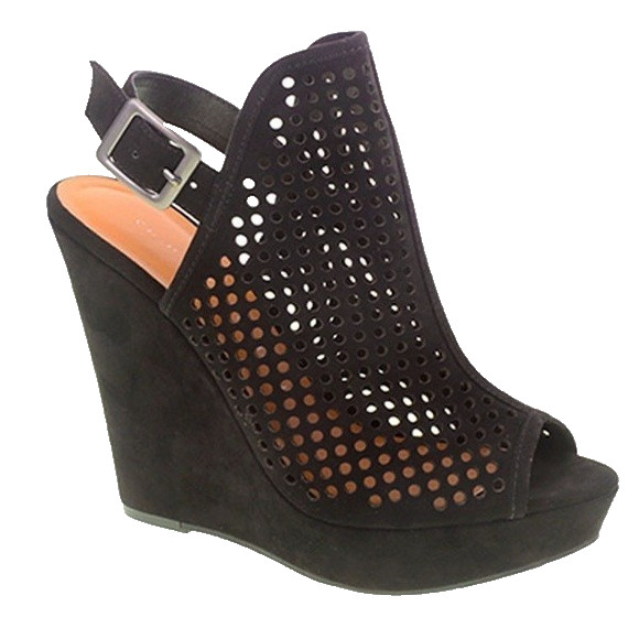 Chinese Laundry Z‑Iris Black Micro Suede Wedge Heels Size 7.5 Worn Once With Box