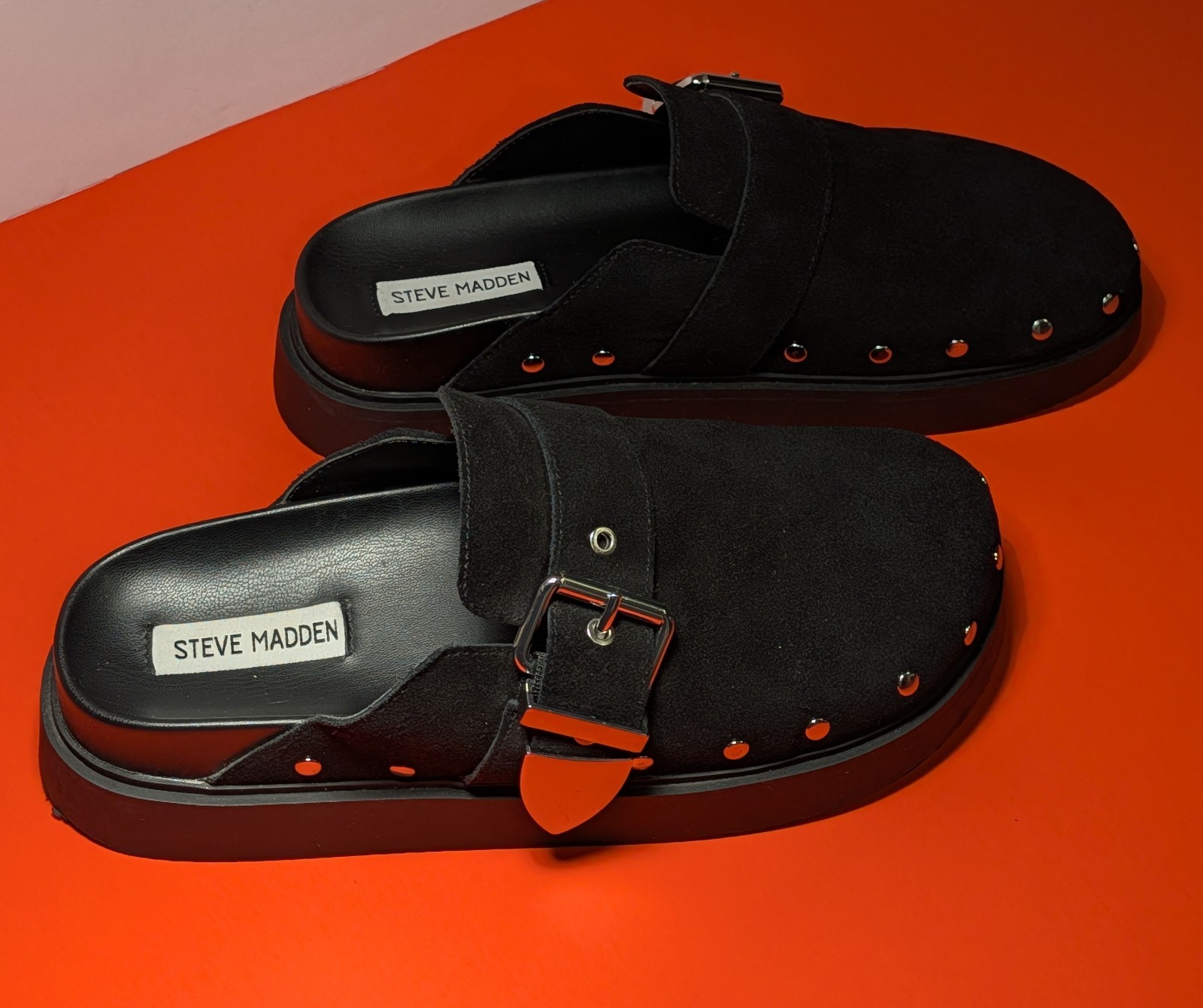 Steve Madden Cherrie Platinum Suede Clog With Silver Tone Studs