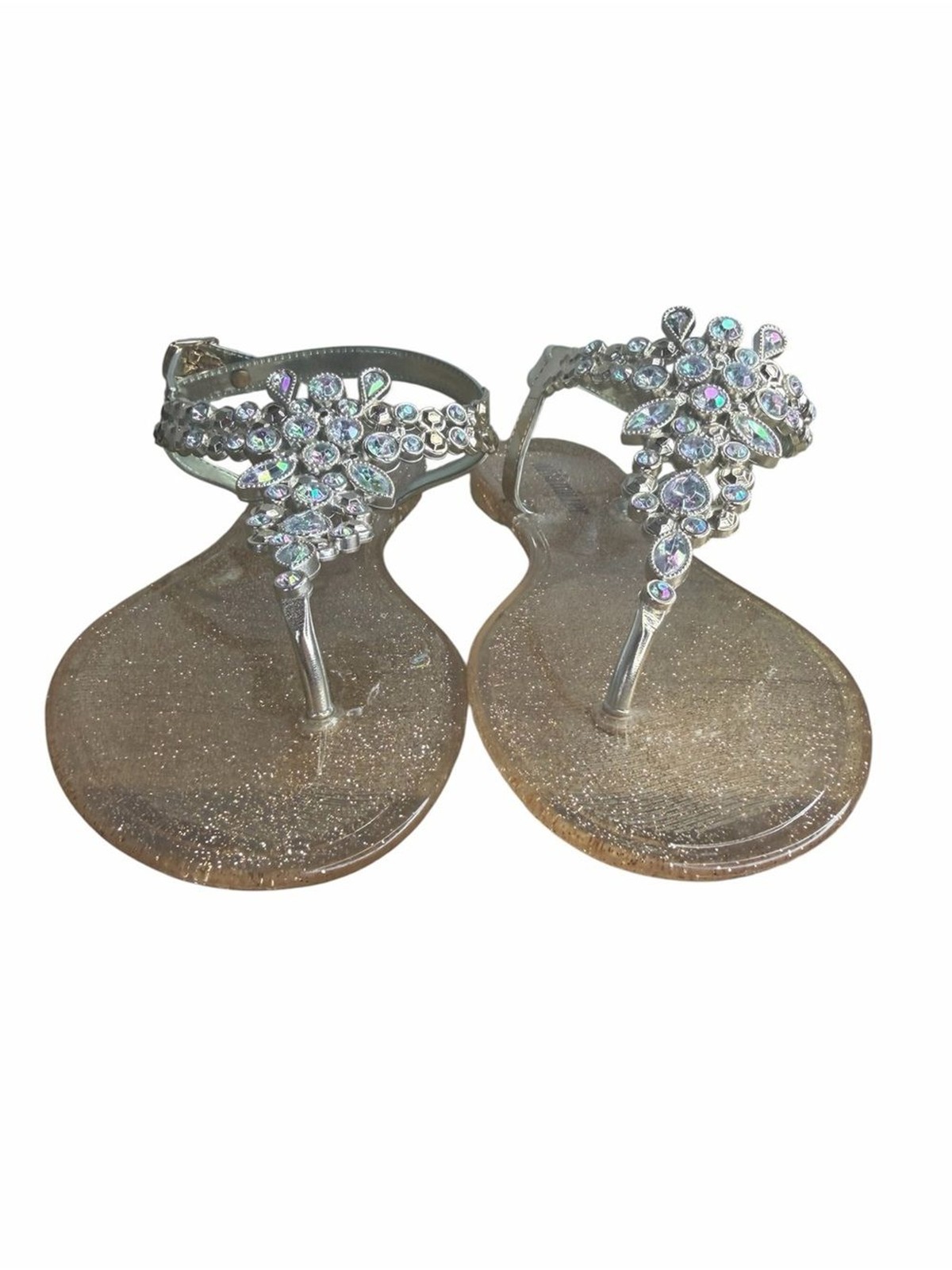 Olivia Miller Tilly Jelly Sandals size 7M Iridescent Rhinestone Gold Glitter
