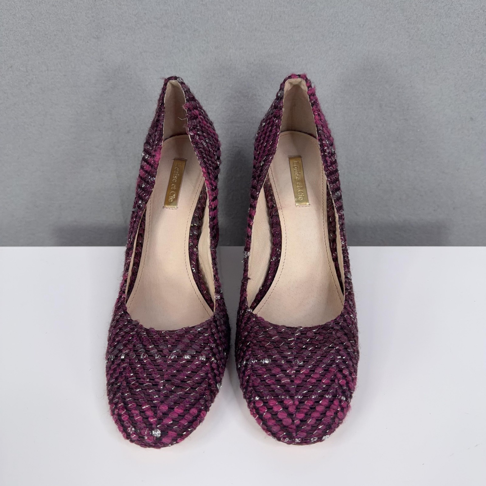 Louise Et Cie Pumps Womens Size 9 Purple Chevron Tweed Block Heel Shoes EU40