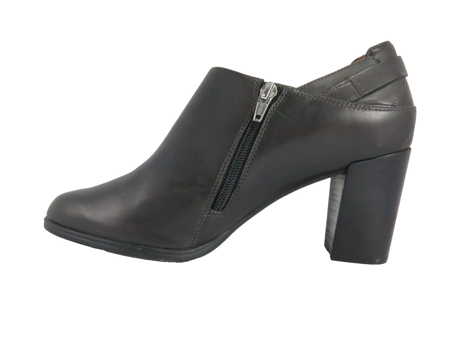 NEW – Clarks Heel Strap Booties Womens Size 9.5M Dark-Brown Leather Side-Zipper