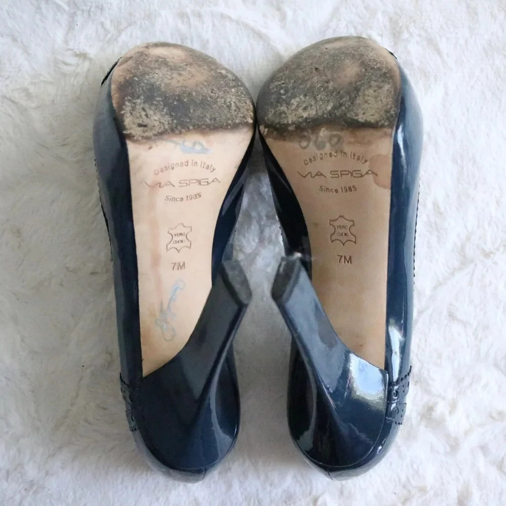 Vintage Navy Open Toe Pump Heel Italian Women’s Size 7