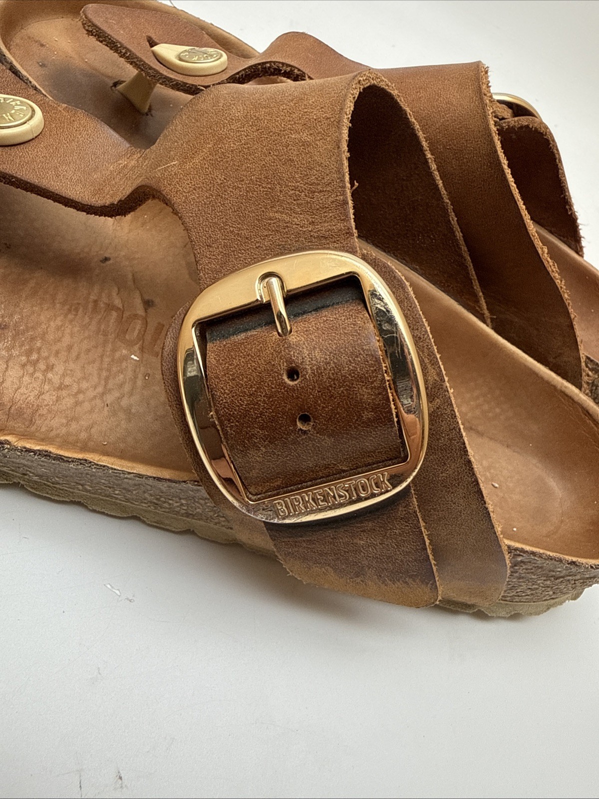 Birkenstock Gizeh Big Buckle Oiled Leather Thong Sandals 38(US 7)Cognac Germany