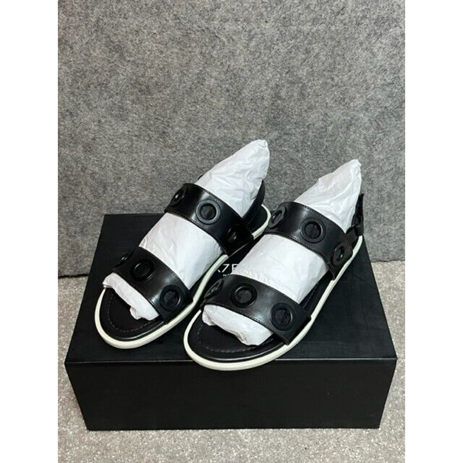 Leather Sandals Womens Size 6 Grommets Scandinavian Edgy Urban Chic Minimalist