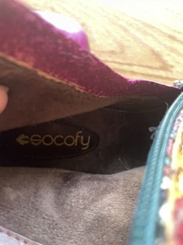 Socofy colorful womens leather boots size 38, with a side zip and a 2 3/4 heel