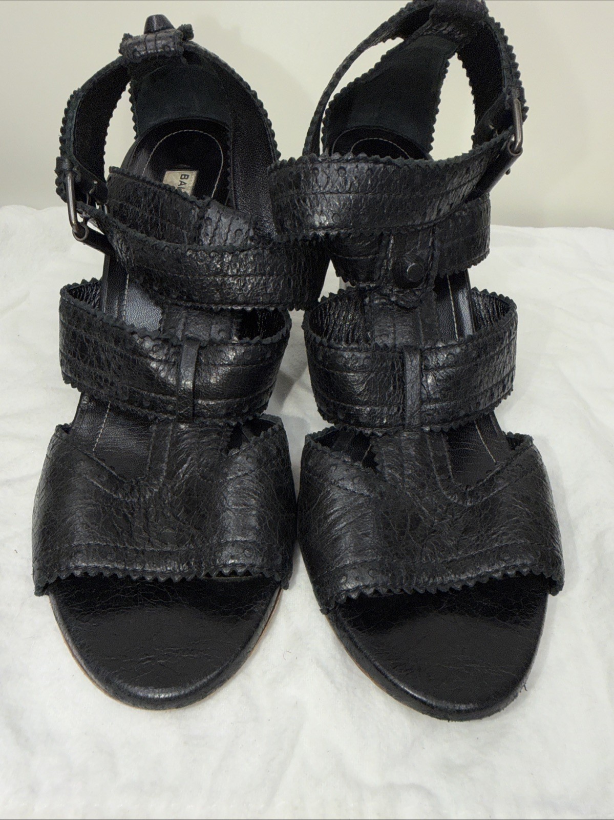 Balenciaga 39.5 Sandals Wedge Gladiator Caged Ankle Booties Covered Studs Poms