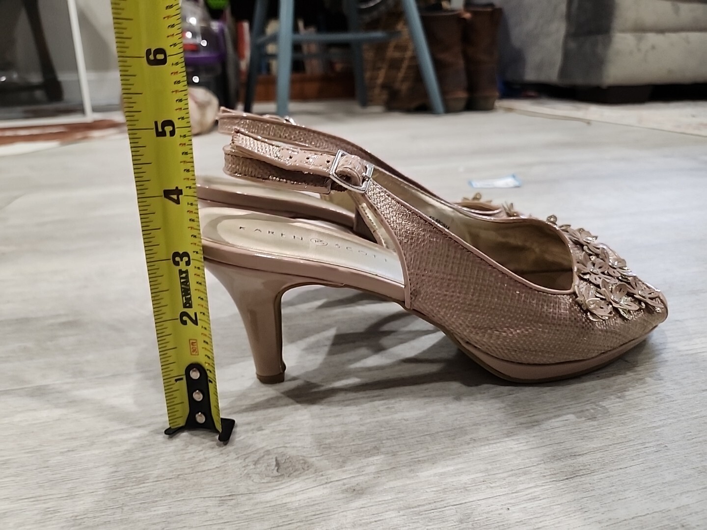 Karen Scott Nude Slingback Pumps Peep Toe Size 11 Flower Rhinestone