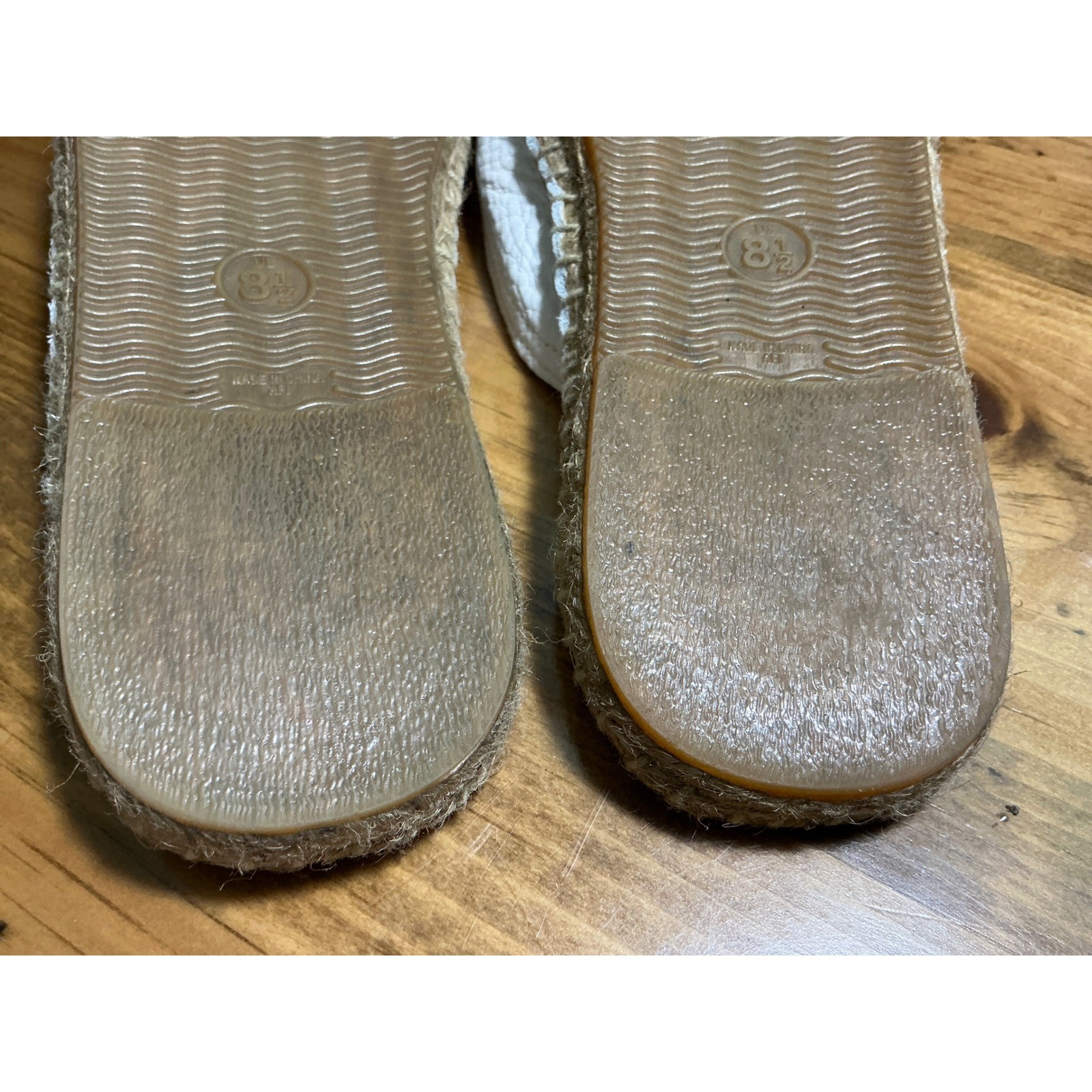 Soludos Pebbled Leather Espadrille Mules Size 8.5 White Slides