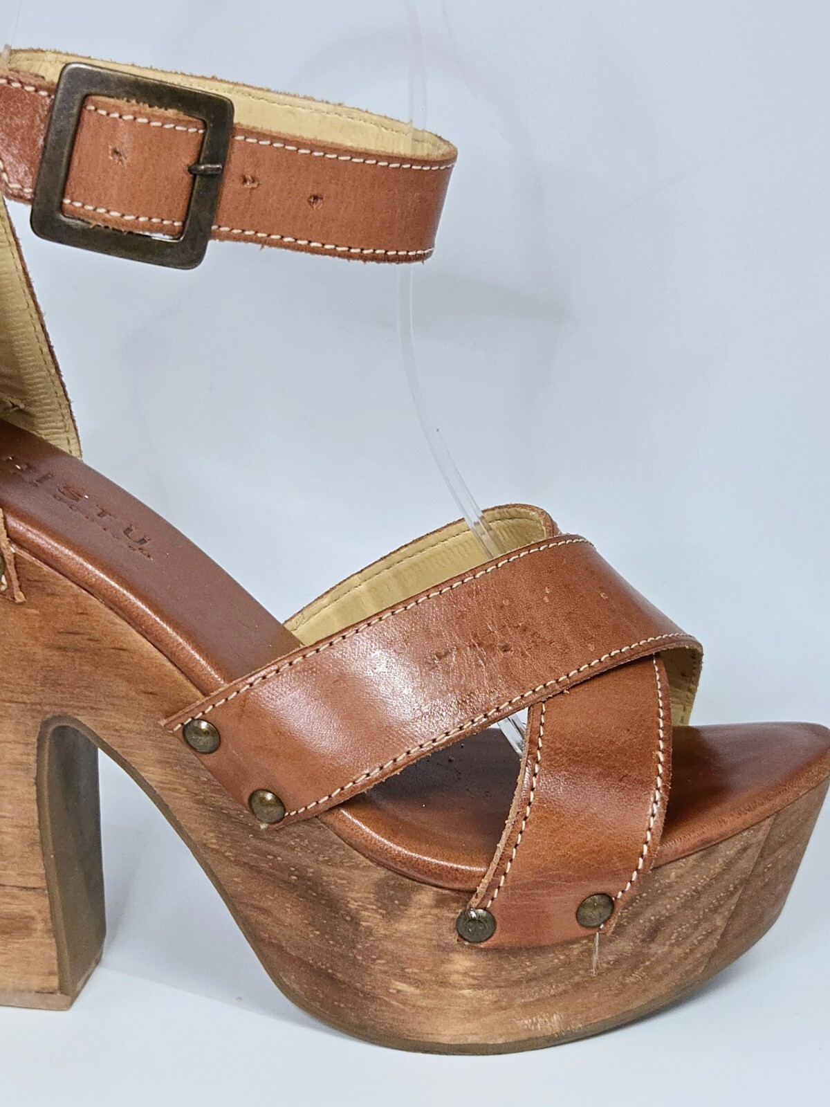 BED|STU Madeline Leather Wooden Platform Sandal – Cognac – Size 6.5 (RARE/EUC)