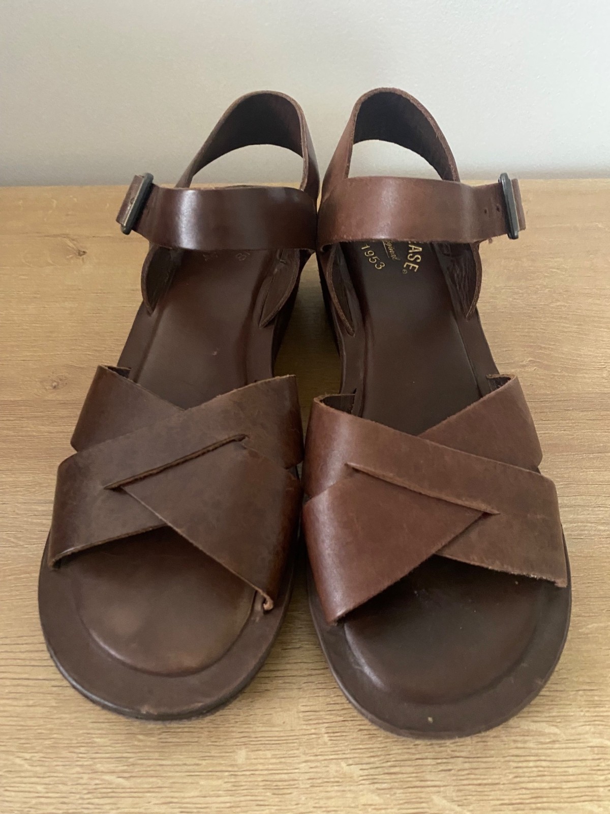 Kork-Ease Brown Leather Wedge Sandals With Adjustable Strap Size 9