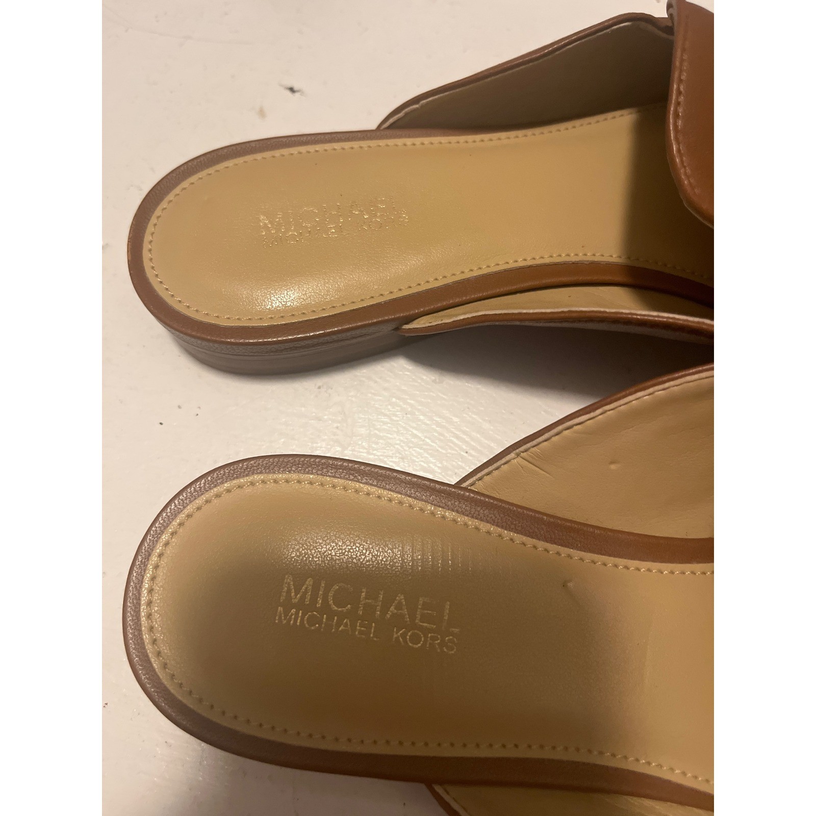 Michael Kors Women Brown Leather Logo Hardware Mule Loafer Flats Size 7M
