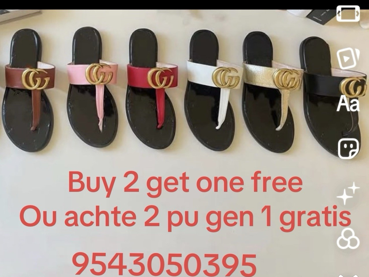 Gucci Women’s Logo Thong Slide Sandals Leather Multicolor Slip-On US 8 NIB