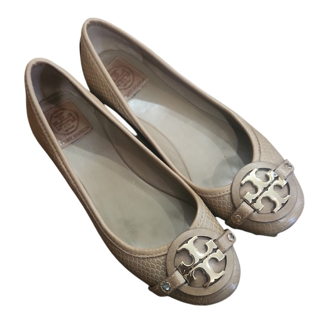Tory Burch Embossed Leather Ballet Flat 8.5 Neutral Old Money Rich Mom Preppy