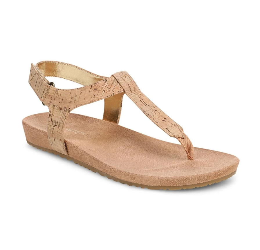 VIONIC Palisades Toe Post Ankle Strap Sandal Gold Cork