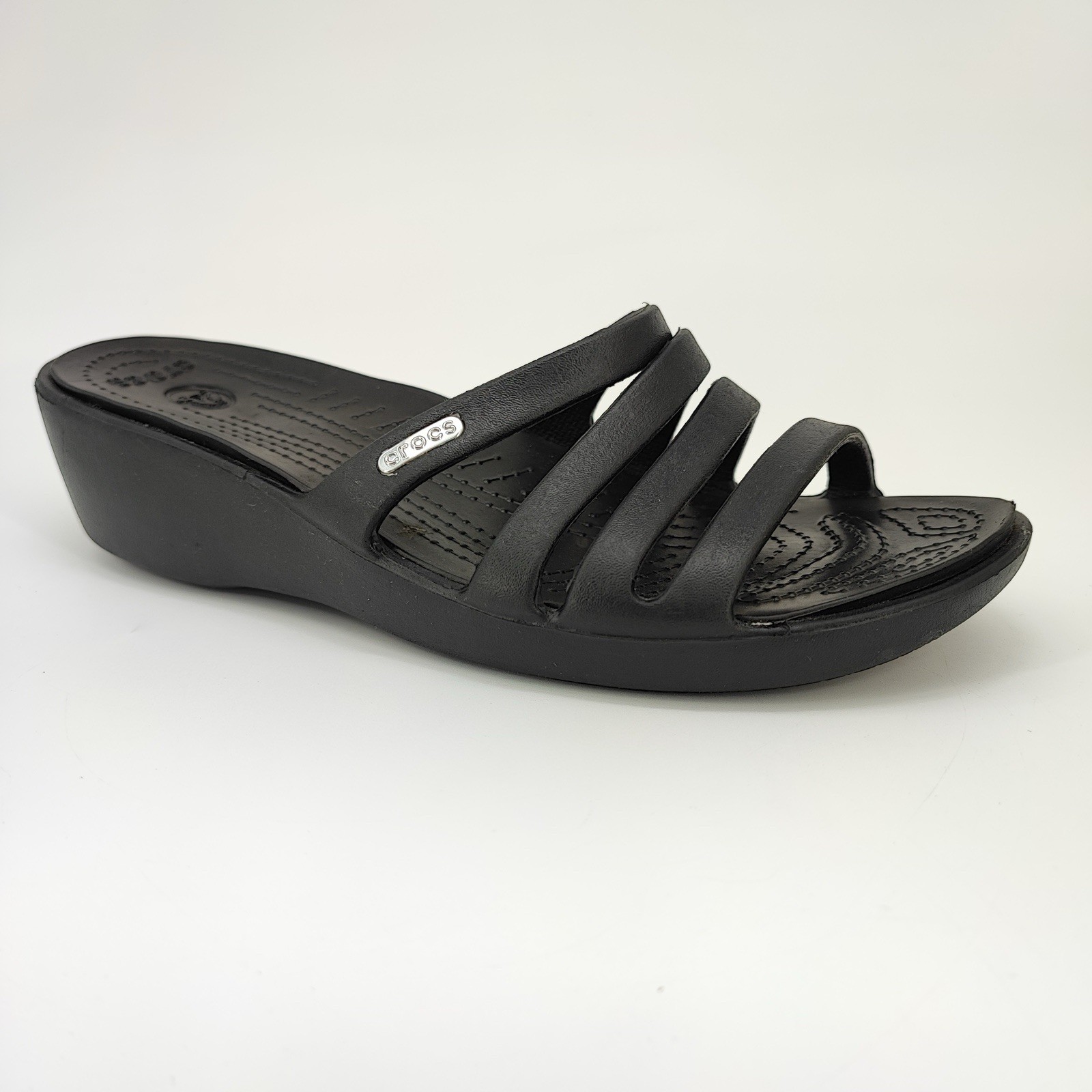 Crocs Rhonda Women’s Size 9 US Sandals Croslite Black Wedge Slip On 14706