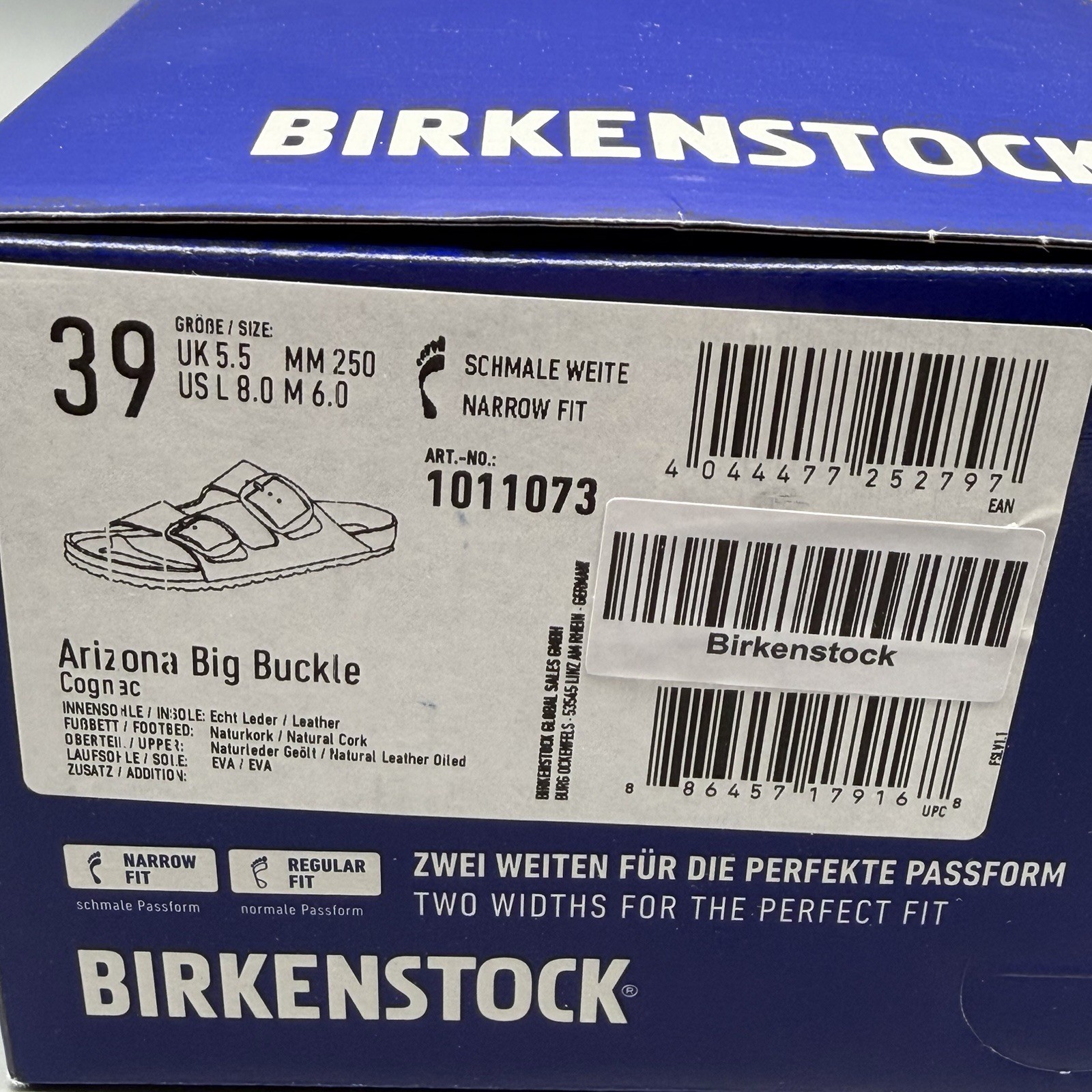 Birkenstock Arizona Big Buckle Women’s EU 39 US 8 Leather Sandal Cognac Narrow