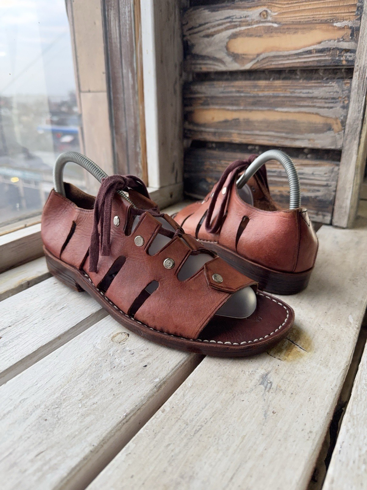 90s Sie Wie Bie Bali Handmade Leather Sandals Brown Vintage EU44 US10 UK9,5 Sz