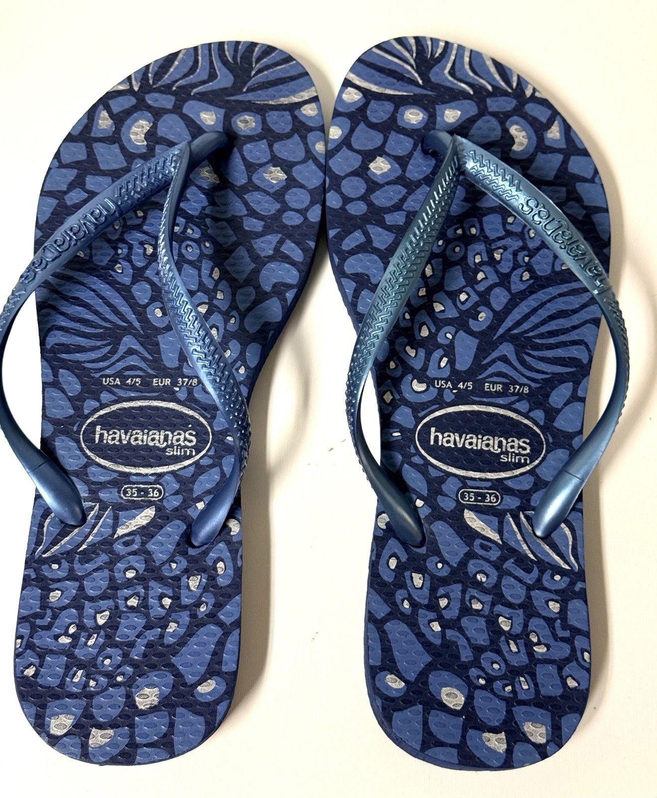 HAVAIANAS SLIM Women’s Blue ANIMAL PRINT Rubber Flip Flop Sandals Slip On US 4/5