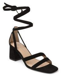 BCBGENERATION Womens Black OutDeena Square Toe Block Heel Leather Sandals 6 M
