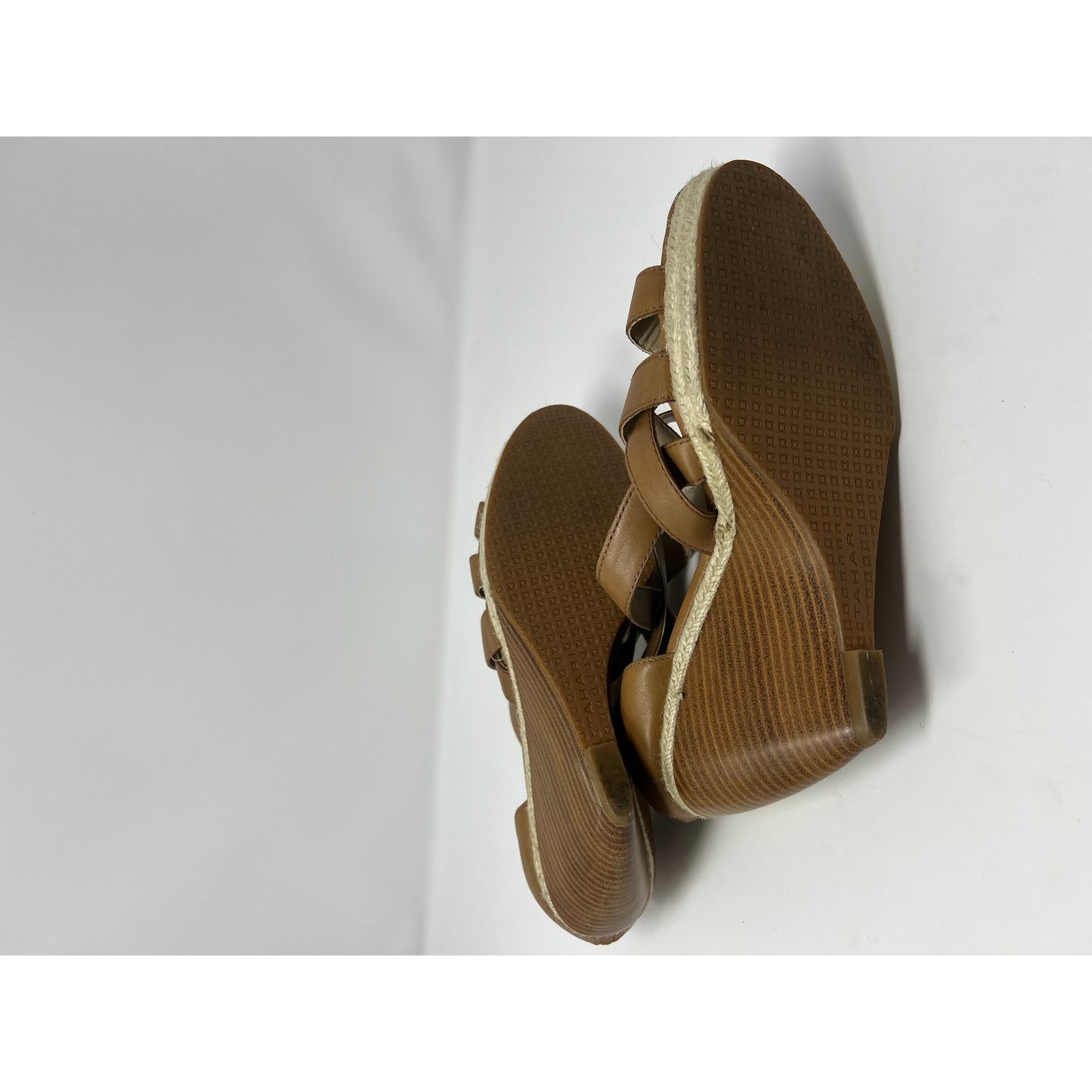 Tahari Women’s Strappy Leather Wedge Sandals Brown Sz 9.5