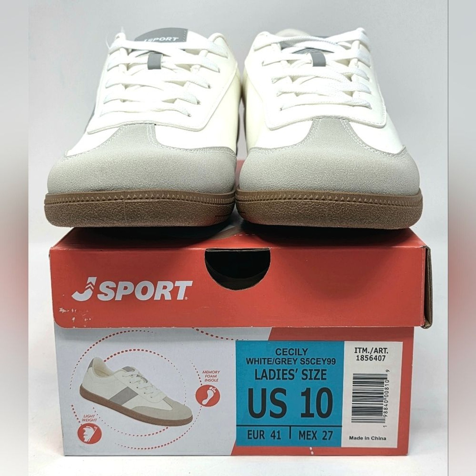 JSport Cecily Casual Sneaker Suede White Grey Low Top Women’s Size 10 NIB