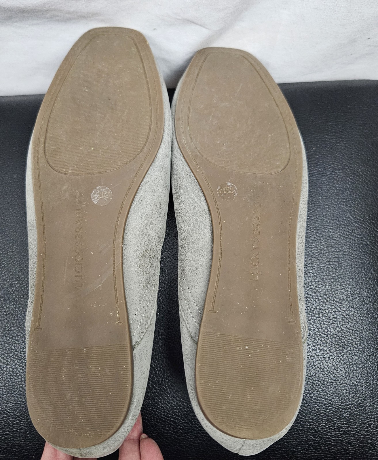 Lucky Brand Alba Ballet Flats Womens 8.5 M Gray Leather Cottagecore Hippie Boho