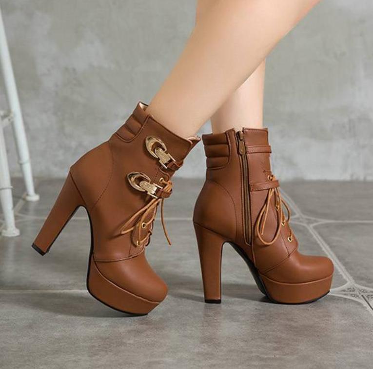 Womens Faux Leather Lace Up Zip Ankle Boots High Heel Formal Casual Knight Shoes