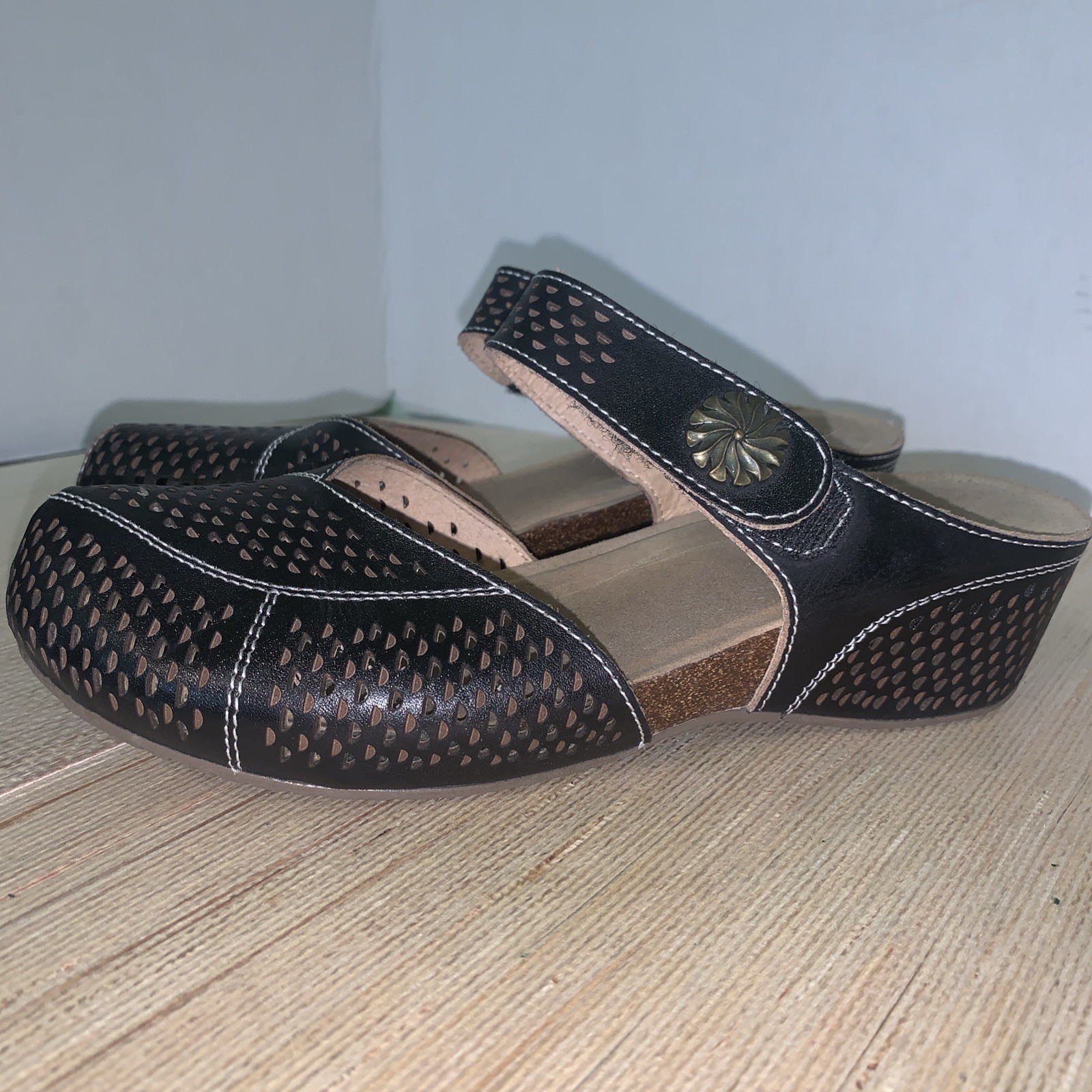 L’Artiste by Spring Step Spoorti Prorated Leather Brown Clog EU 38 Boho Hippy