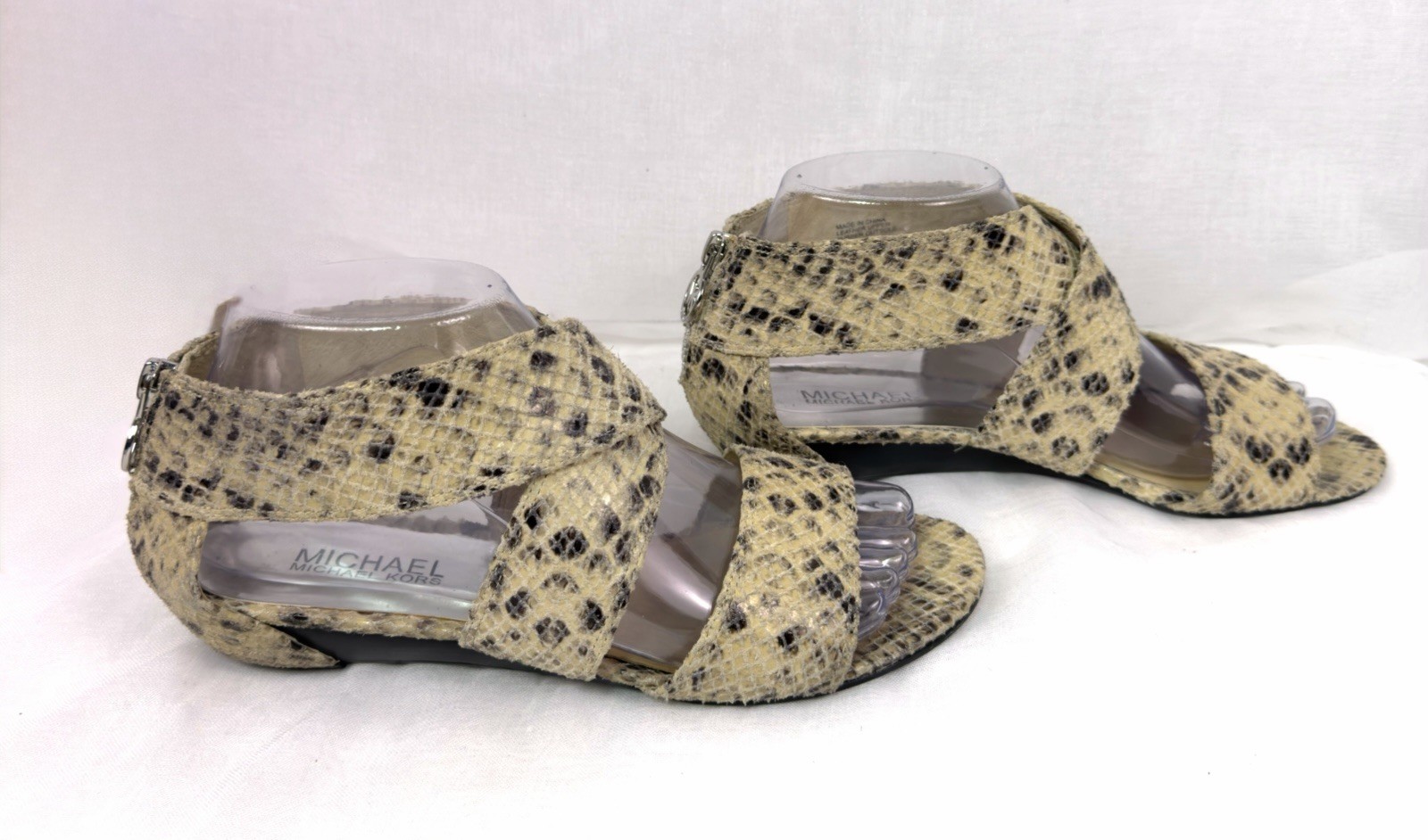Michael Kors Women 7.5M Snake Print Leather Sandals Back Zip Low Heel Animal