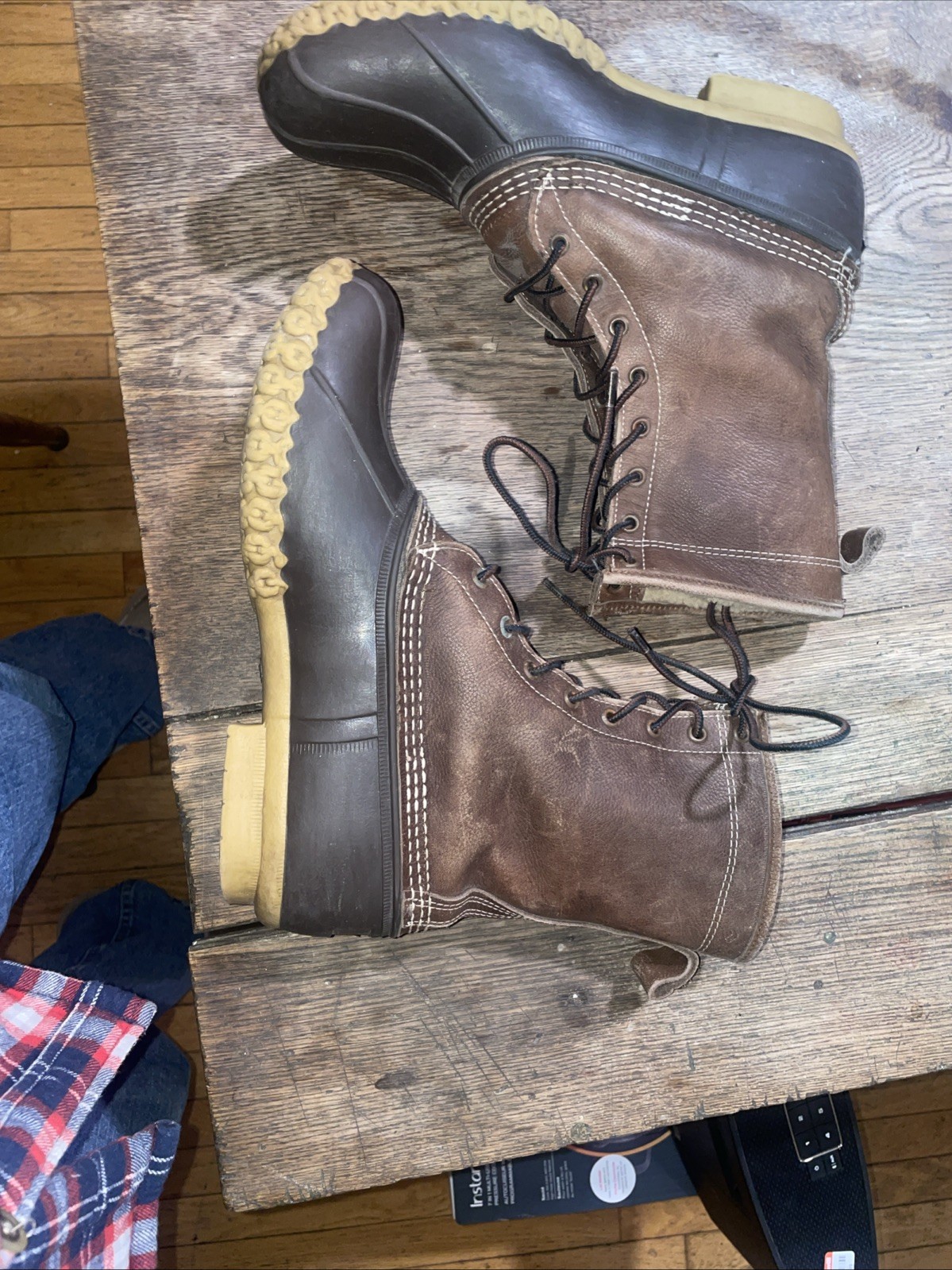 L.L. Bean 10″ Duck Snow Rain Boot Shearling Lined Lace Up Size 9-10 USA Rare