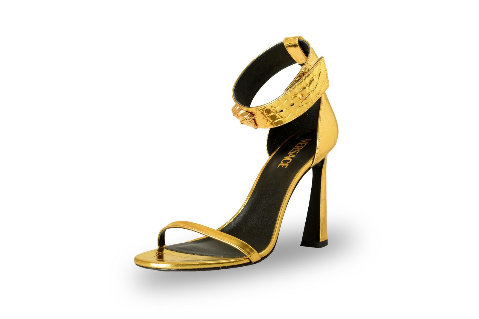 Versace Women’s Gold 100% Leather Croc Print Sandals Shoes US 6 IT 36