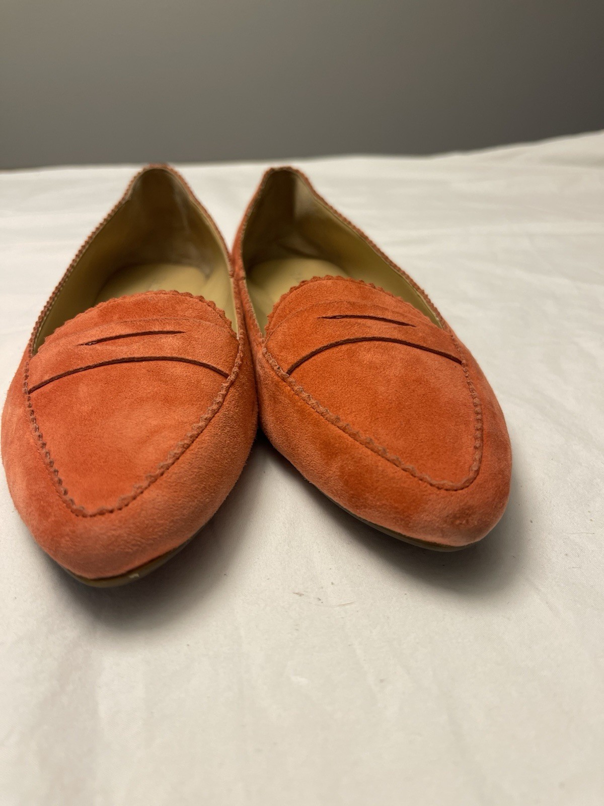 Talbots Francesca Suede Driving Flats Moccasins 7.5 Coral Tangerine